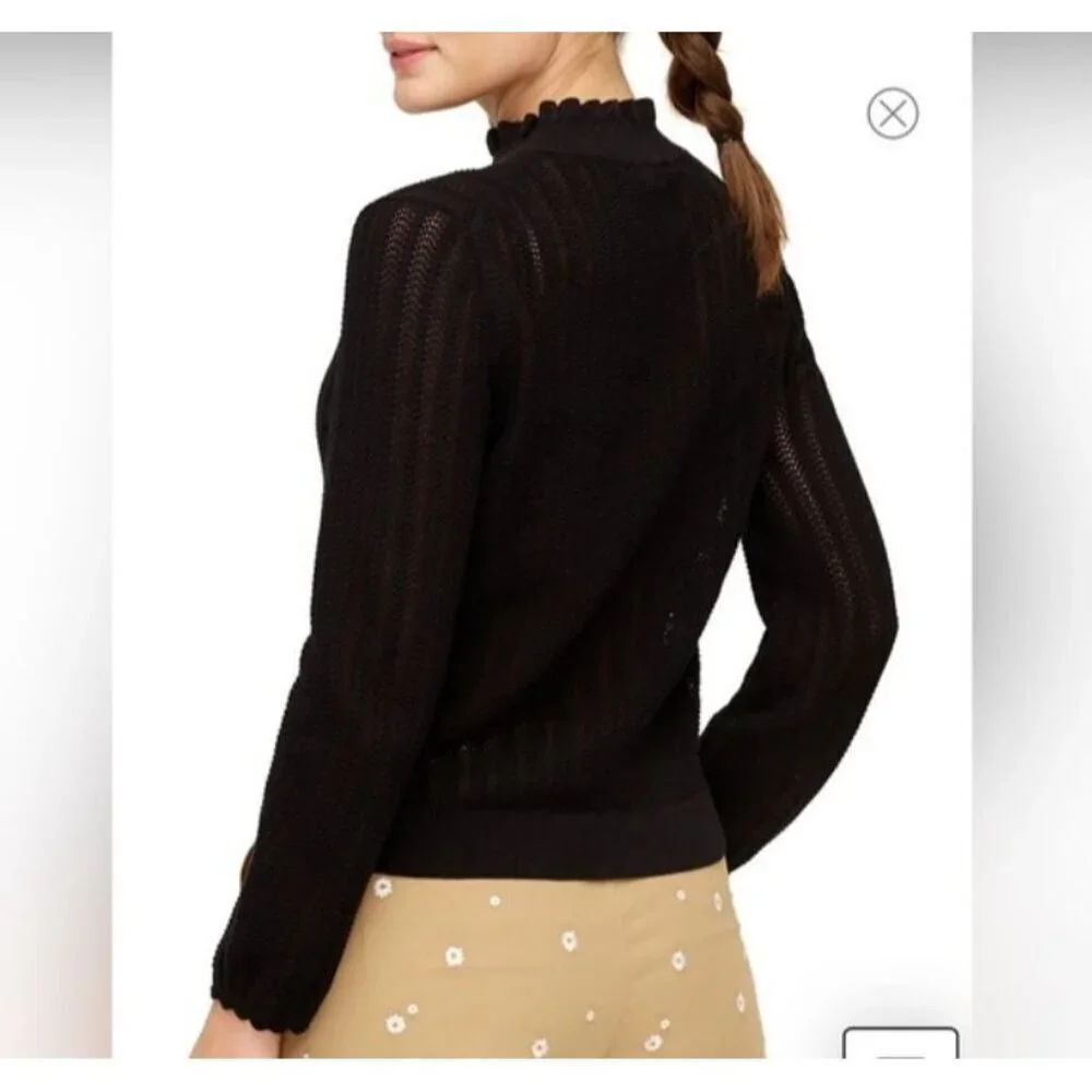 J.CREW Ponte Ruffle Neck Mock Sweater in Black Size Medium AK180
